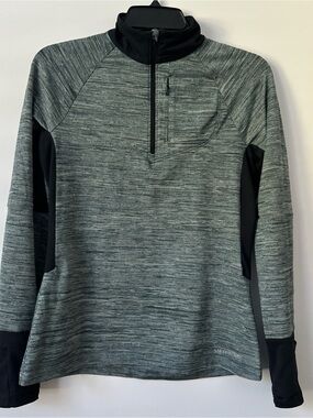 Merrell Womens S Pullover Select-Wick 1/4 Zip Pocket Collar Green Thumb Holes